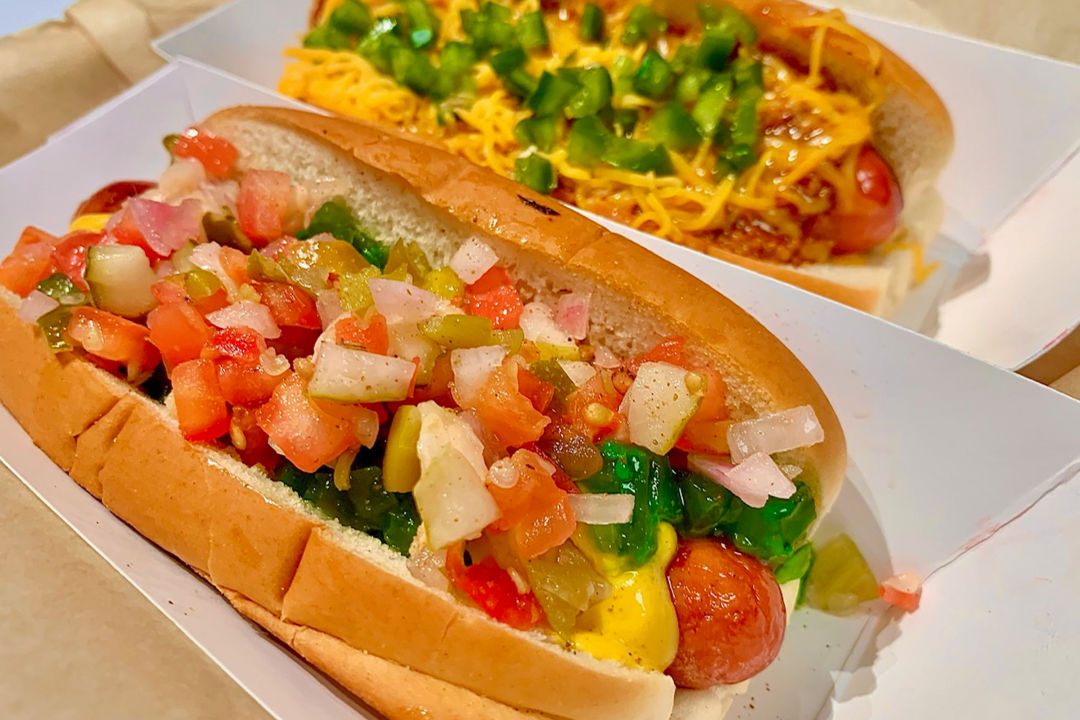 A Chicago dog and a Texas dog at Doggystyle.