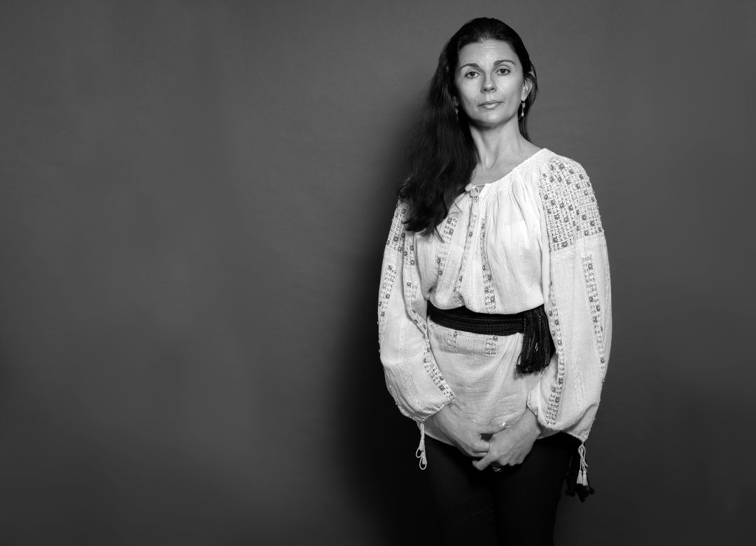 Black and white photo of local Ukrainian woman