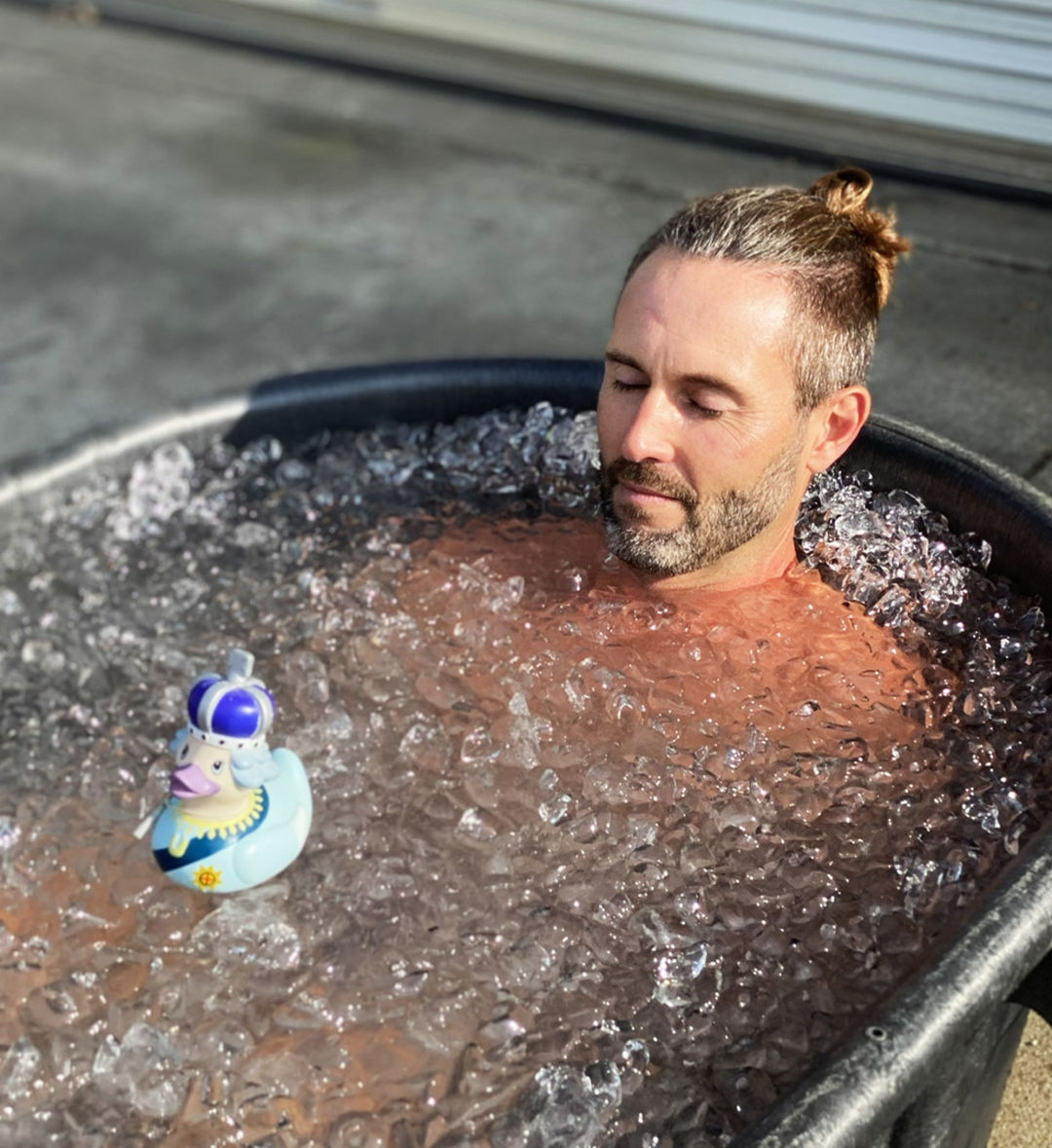 Wim Hof Method instructor Brock Cannon relaxes in an ice bath