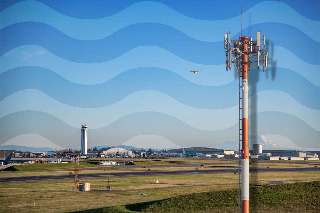 Paine Field with a 5G tower.