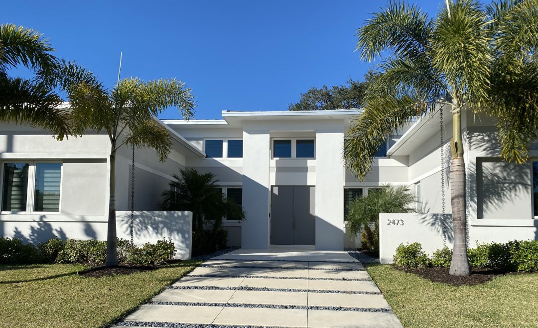 A modern exterior of a Sarasota home.