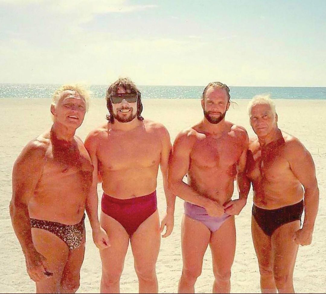 Buddy Rogers, Lanny Poffo, Randy Savage and Angelo Poffo on Lido Beach.