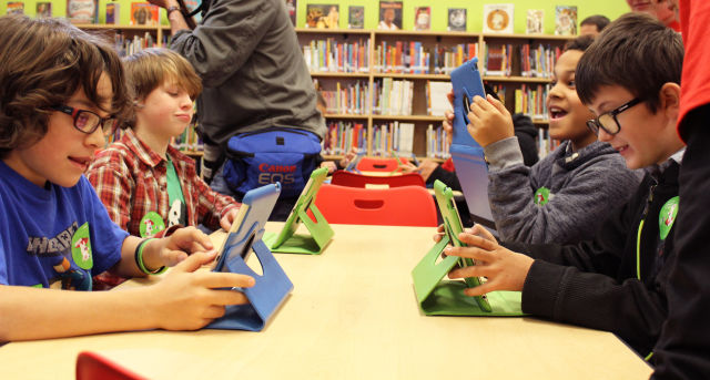 Hawthorne elementary school ribbon cutting new library school students ipads ltiadr