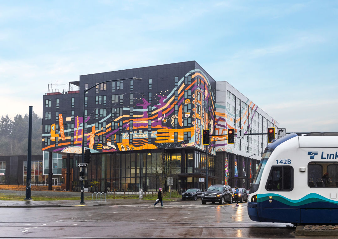 Light rail train and new Odessa Brown Children's Clinic