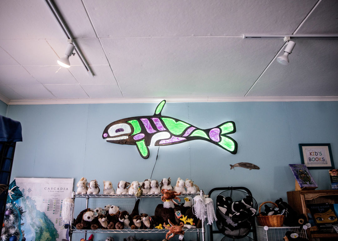 Orca art inside the Langley Whale Center