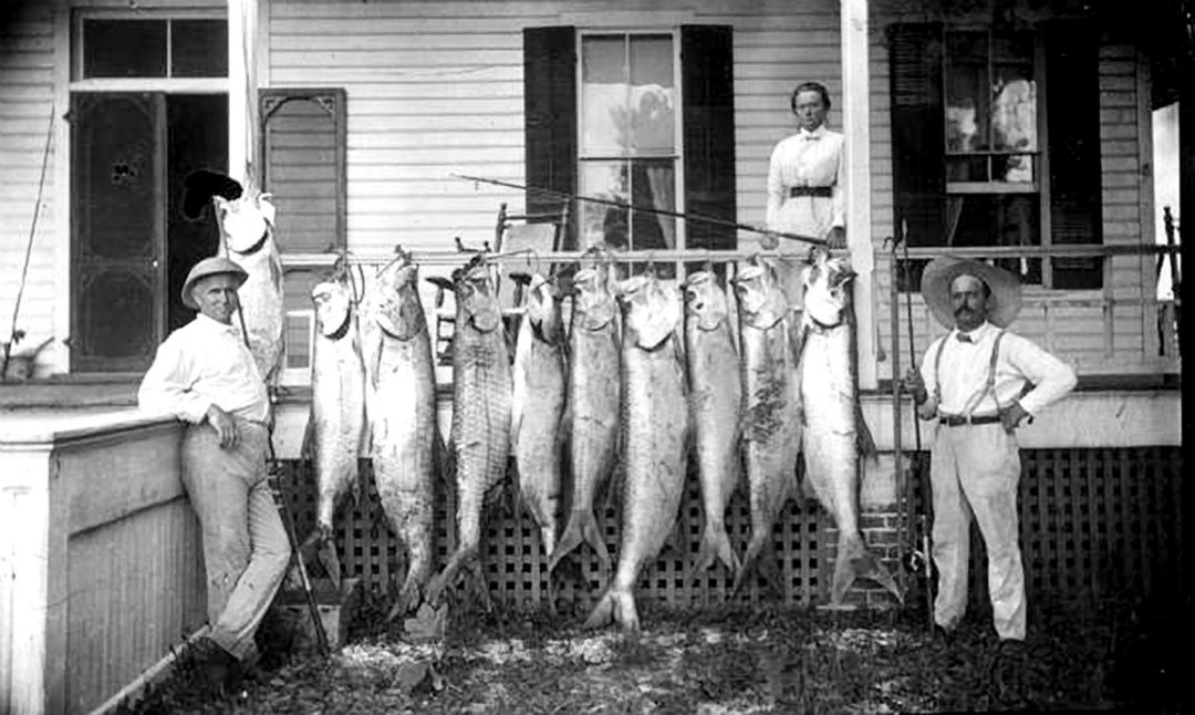 A tarpon fishing party in front of the Belle Haven Inn in downtown Sarasota in 1890.