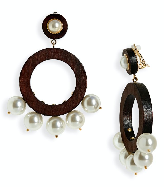 Wood and pearl earrings from the Atlantic-Pacific x Lele Sadoughi collection ($195).