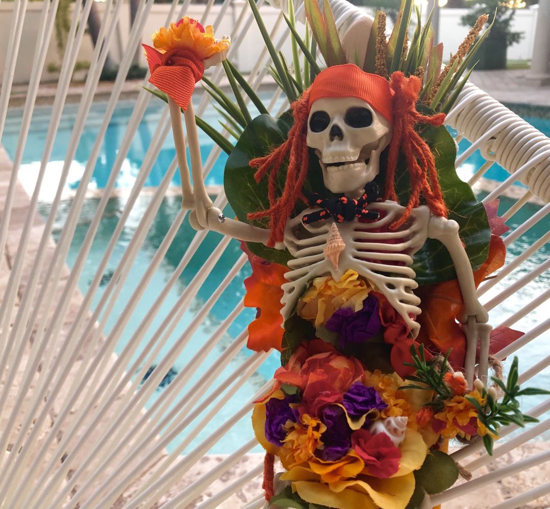 Halloween skeleton with flowers