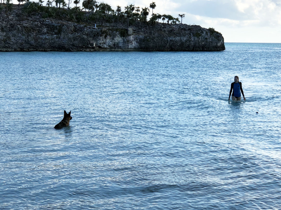 Swimming with Leda in one of Eleuthera's cays