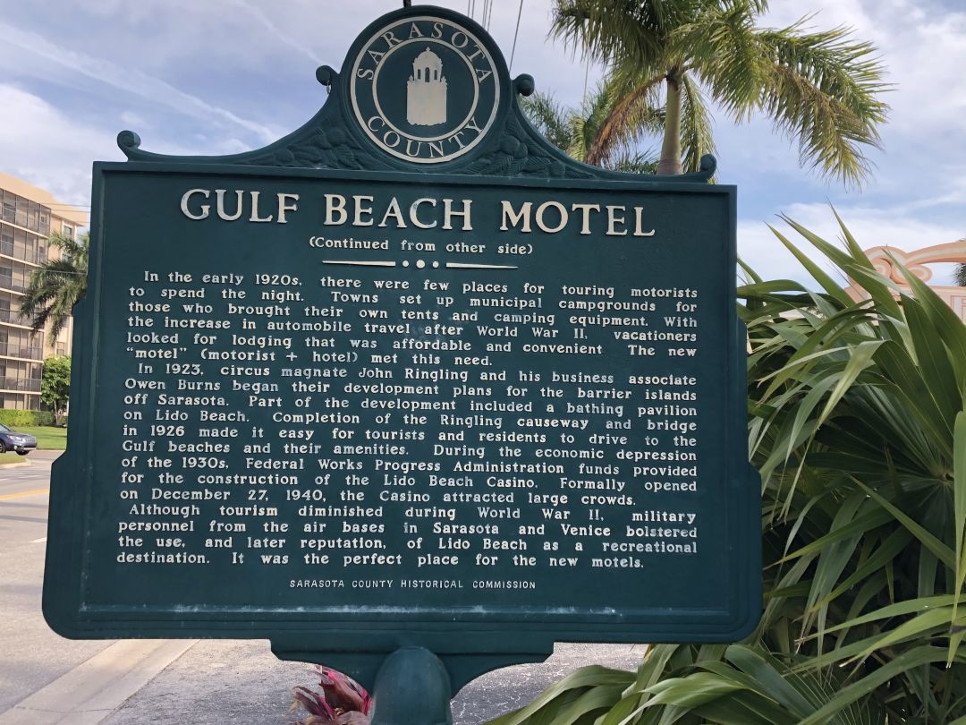 The Gulf Beach Resort Motel's historic marker.