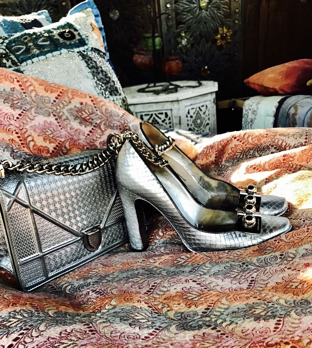 Dolce   gabbana silver reptilian pumps and diorama dior bag kb294m