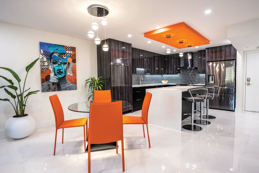 Vivid orange gives this room a fresh look.