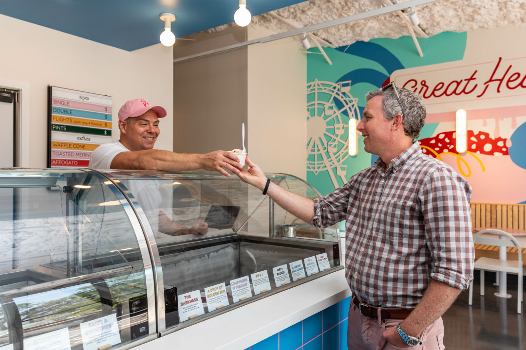 The ice cream shop churns all of its flavors in-house.