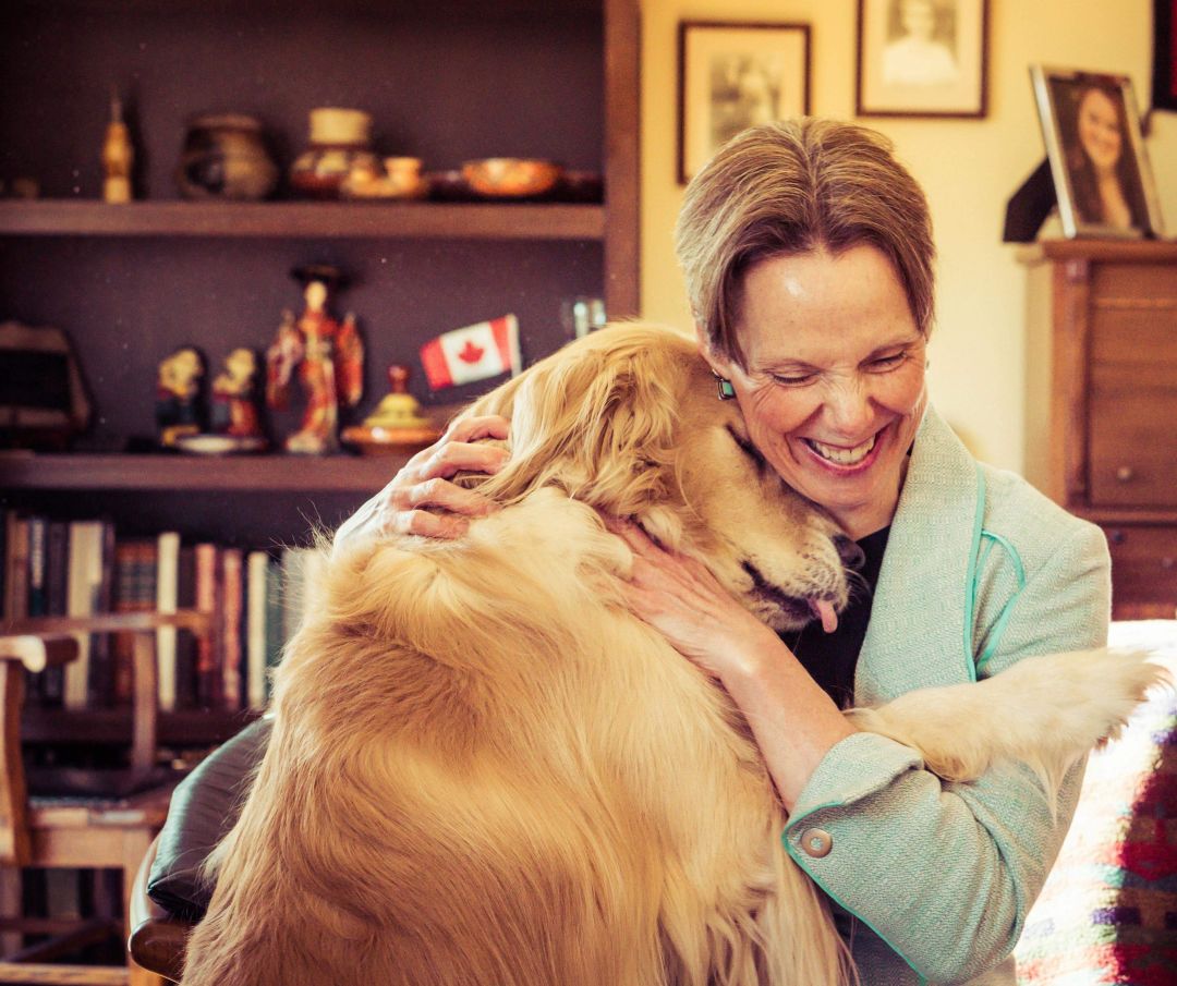 Dr. Patricia Okker with her dog, Blu.