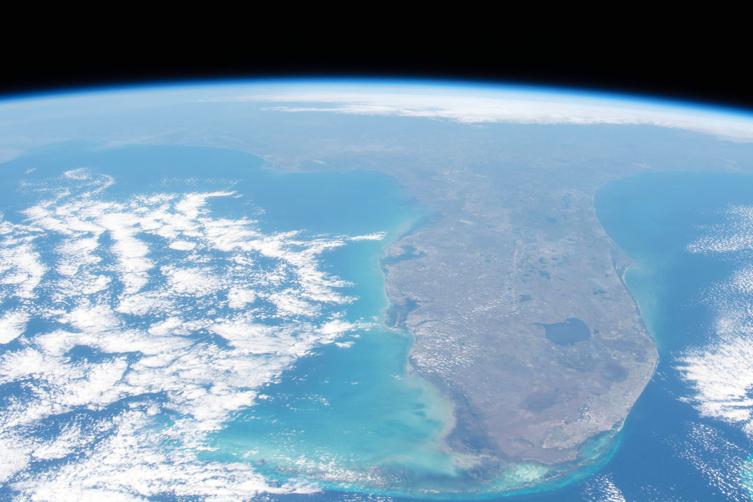 Florida as seen from International Space Station, 263 miles above the Caribbean Sea.