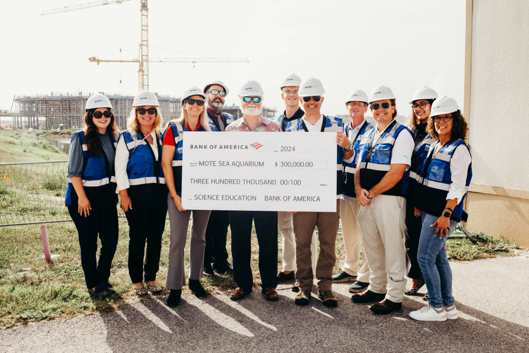 Bank of America officials present a $300,000 check to Mote Marine officials in support of Mote's new aquarium.