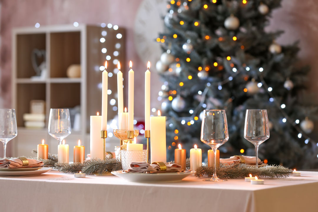 Holiday table set up with candles