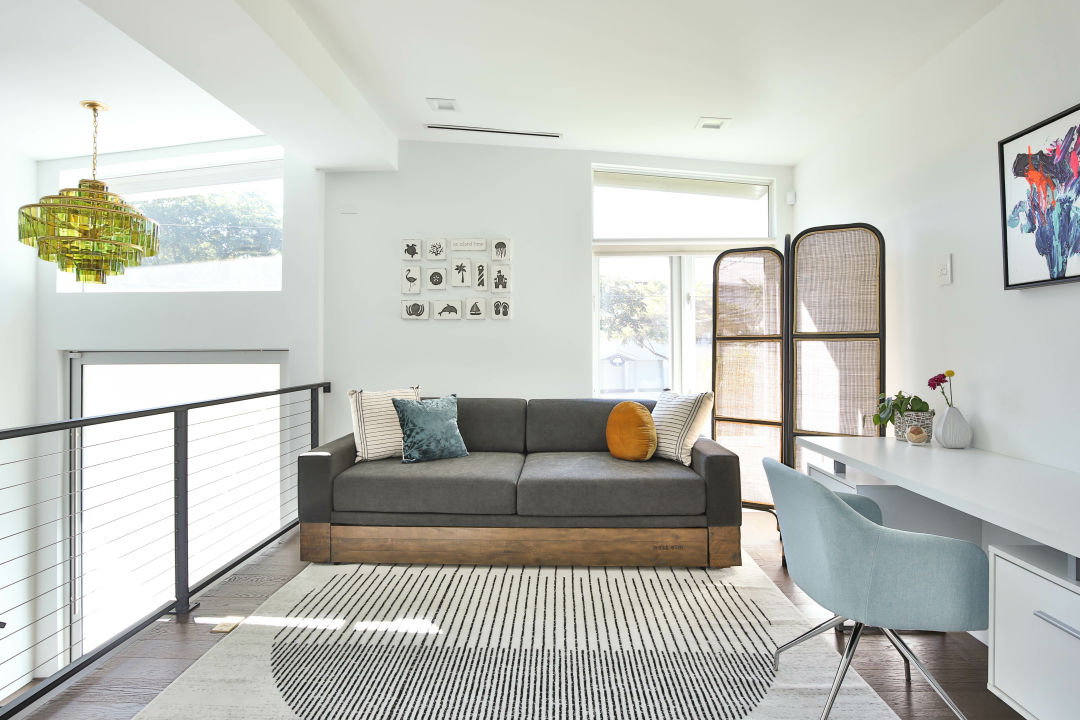 Sitting room with eco-friendly furniture and decor.