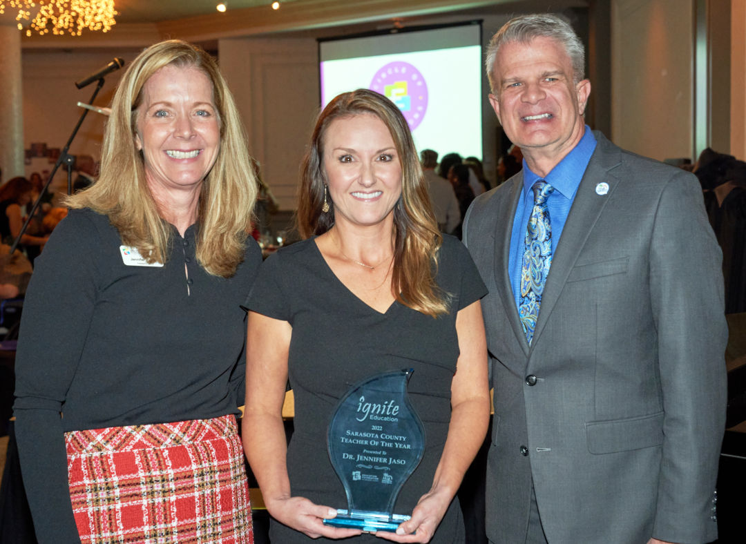 Jennifer Jaso, center, was named Sarasota County Schools' 2022 Teacher of the Year.