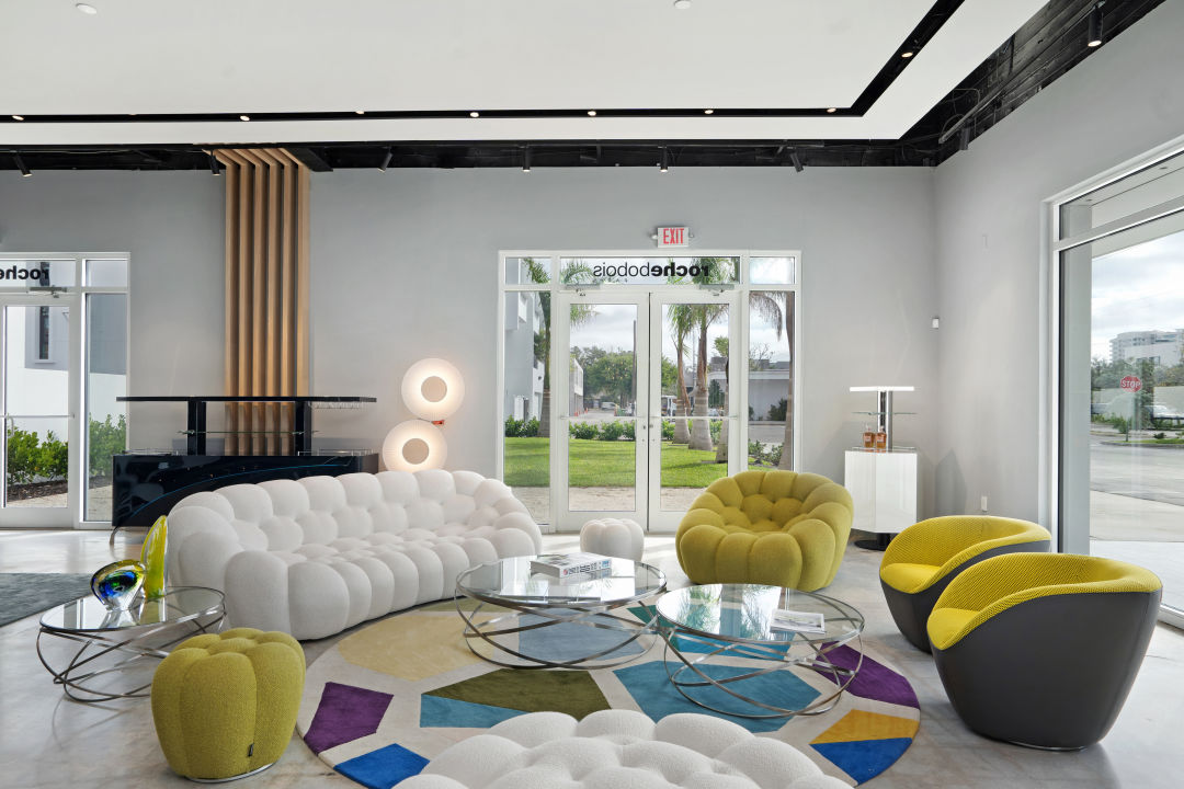 Roche Bobois luxury furniture store sofas.