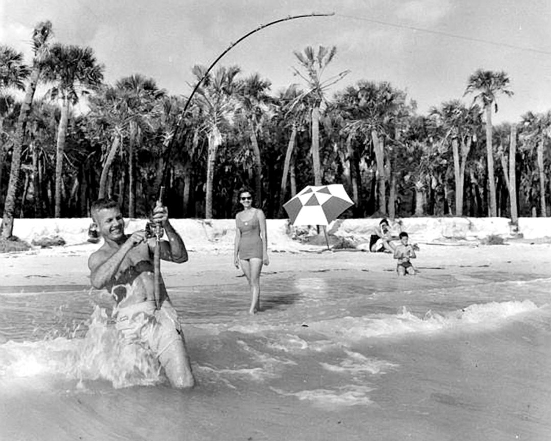 Surf casting on Longboat Key in 1958.