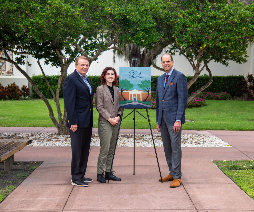 From left: Ringling College of Art and Design president Dr. Larry Thomas, artist Samantha Zappola and Williams Parker partner Michael J. Wilson.