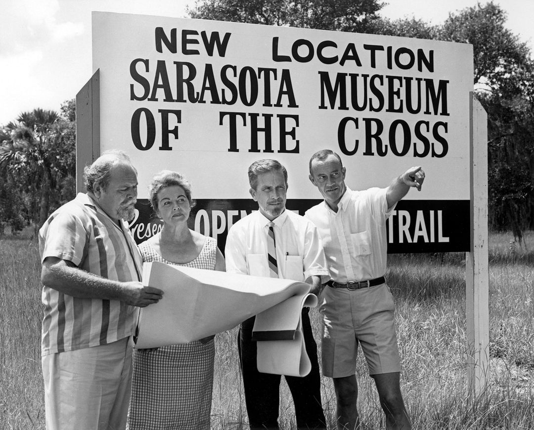Ben and Ella Stahl (left) with two associates, planning construction of the Museum of the Cross’ second location.