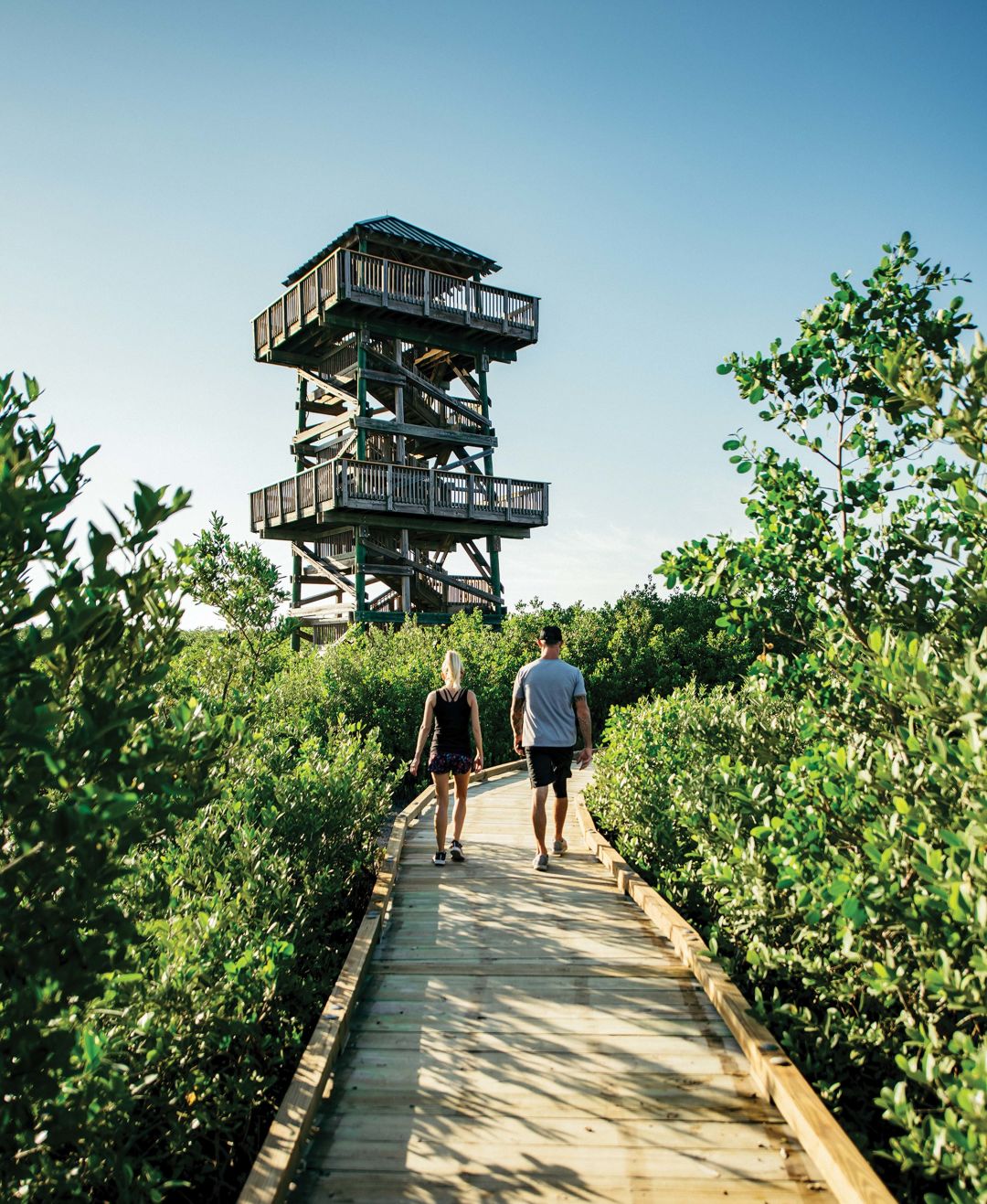 Visitors on their way to the observation tower at Robinson Preserve