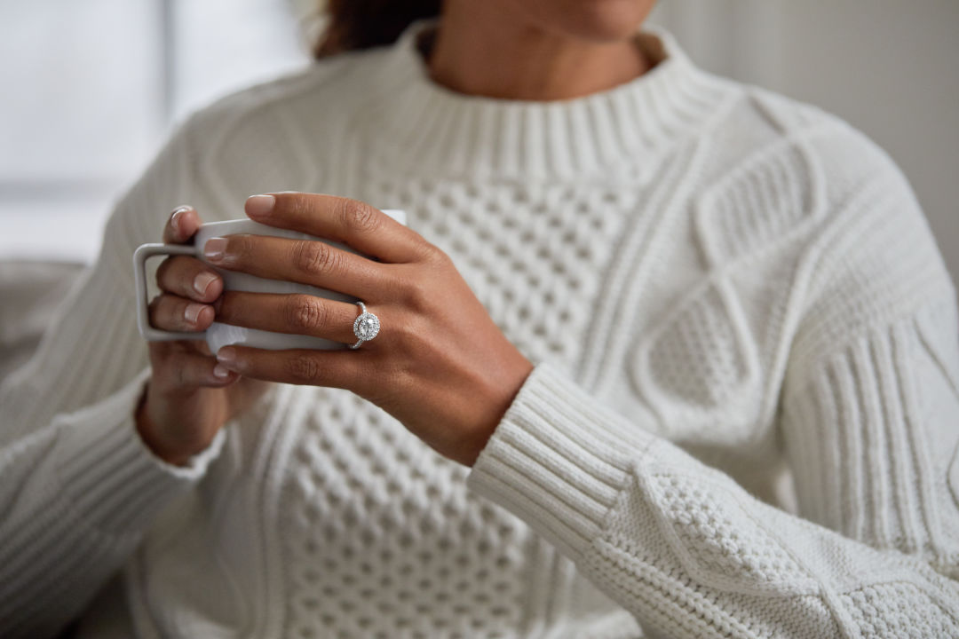 Woman wearing a lab-grown diamond ring