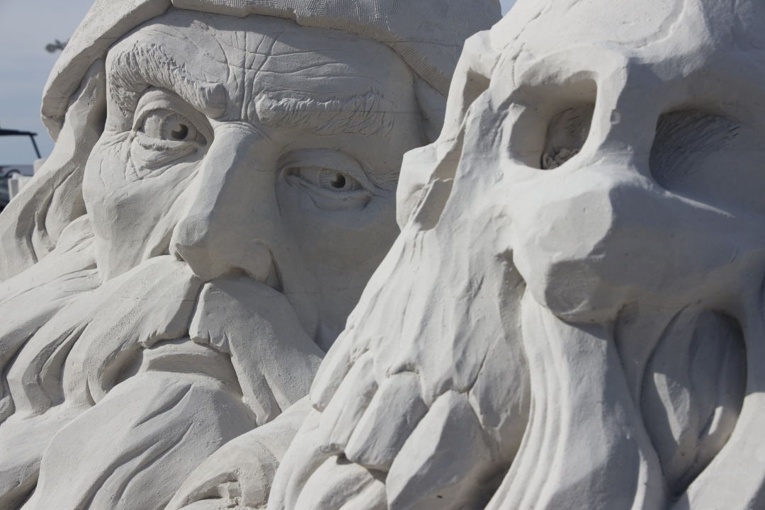 Winning sand sculpture from 2021 called Skull Duggery, by Karen Fralich and Dan Belcher.