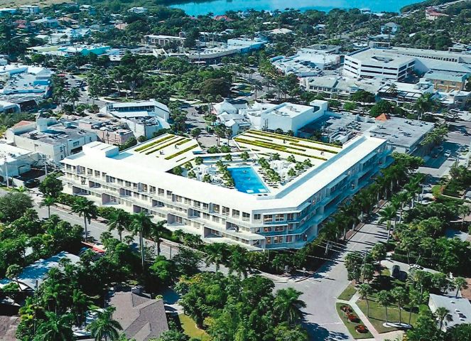 rendering of a hotel and retail building on St. Armands Circle