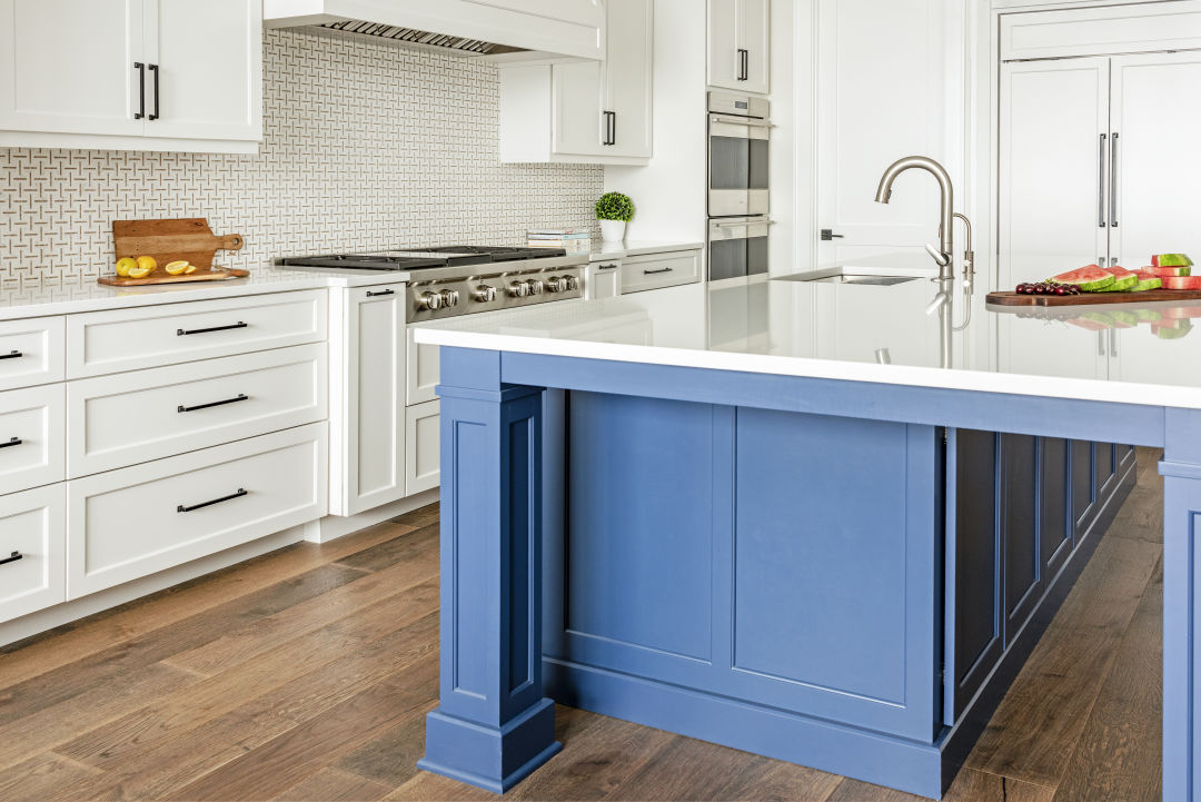 Kitchen with blue cabinets