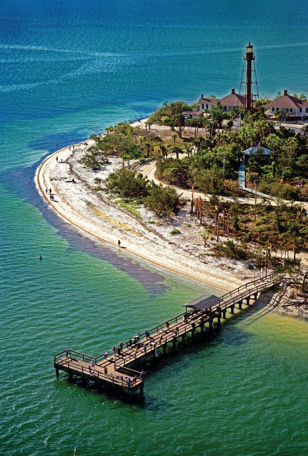 Sanibel lighthouse pier aerial wqo4lc