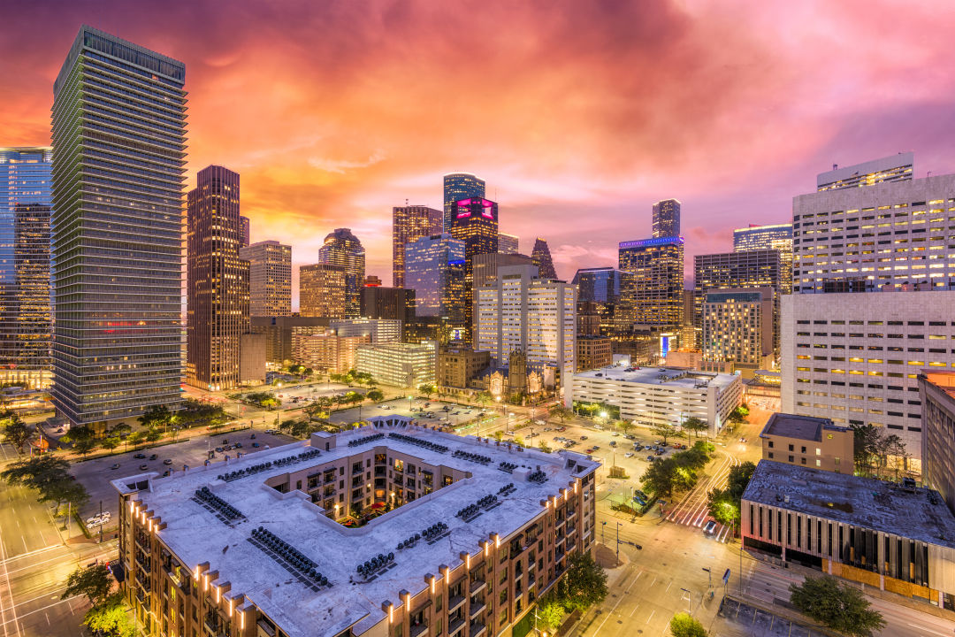 Houston skyline at sunset.