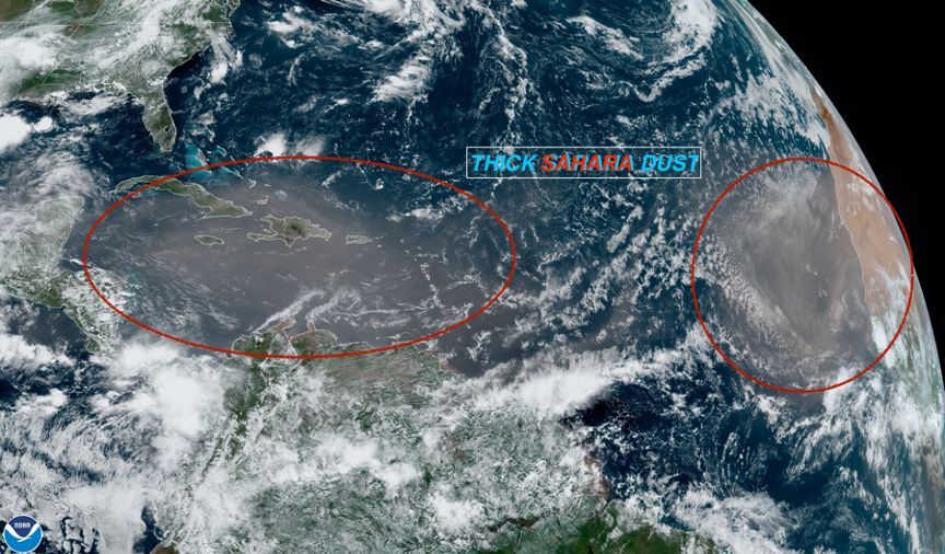 A thick plume of Saharan dust is heading our way.