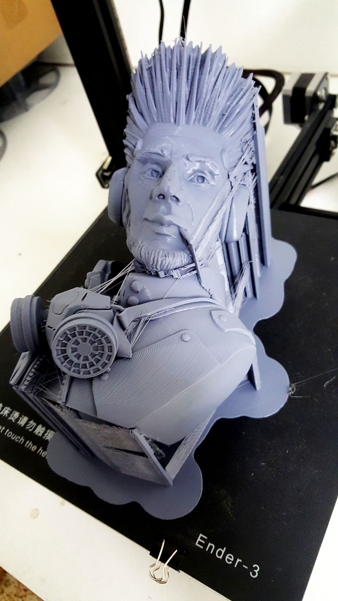 "Steve," a custom character bust, on the 3D printer.