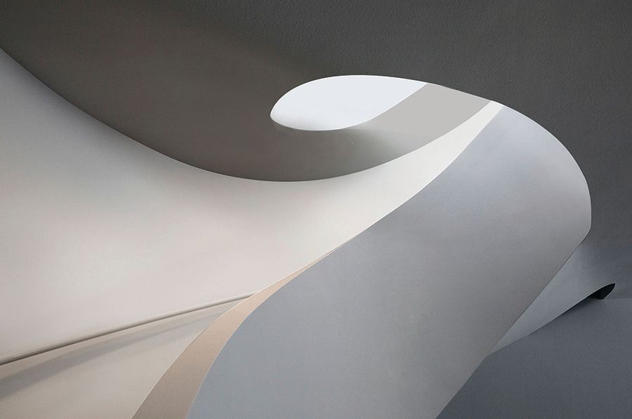 The nautilus shell-inspired staircase in Abbott's new Casey Key project.