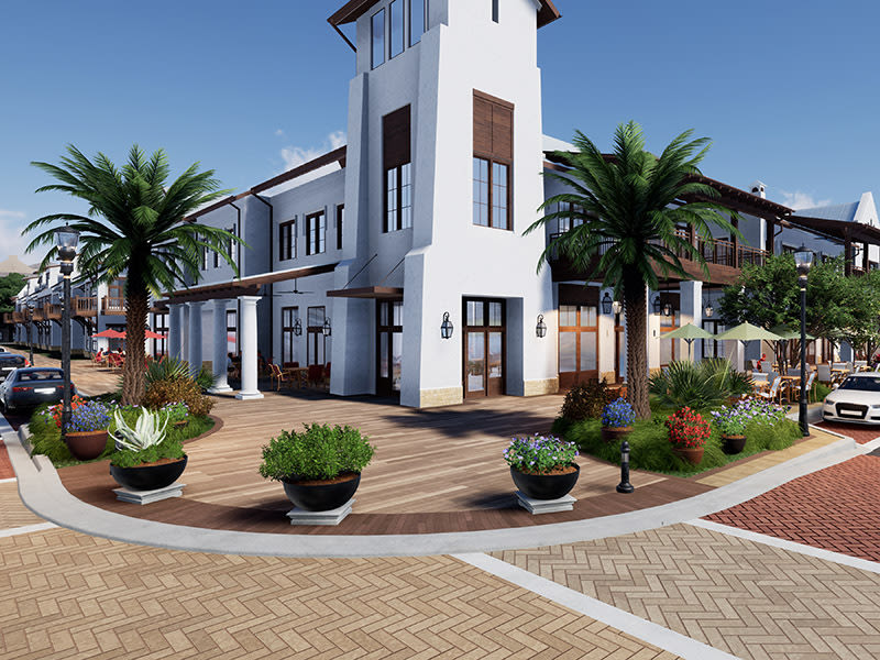 A rendering of the town center at Waterside Place