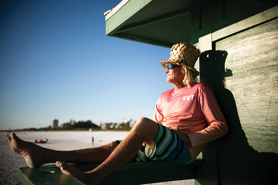 Scooter perched high above the beach in his Magical Green Lifeguard Tower.