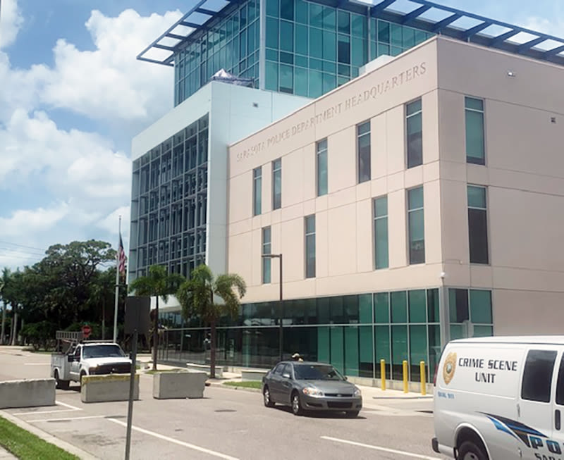 Barricades going up outside the Sarasota Police Department