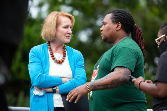 Mayor Jenny Durkan listening