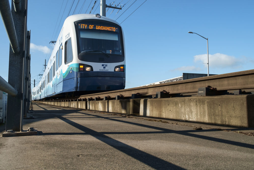 Link light rail car moving north