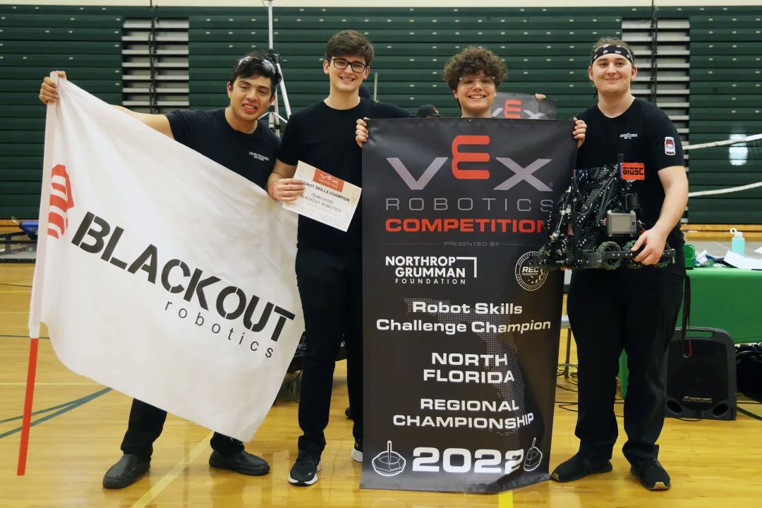 Rafael Treminio, Cannon Spencer, Armand Segui and Quinn Coomer of Sarasota won the VEX Robotics State Championship Saturday.