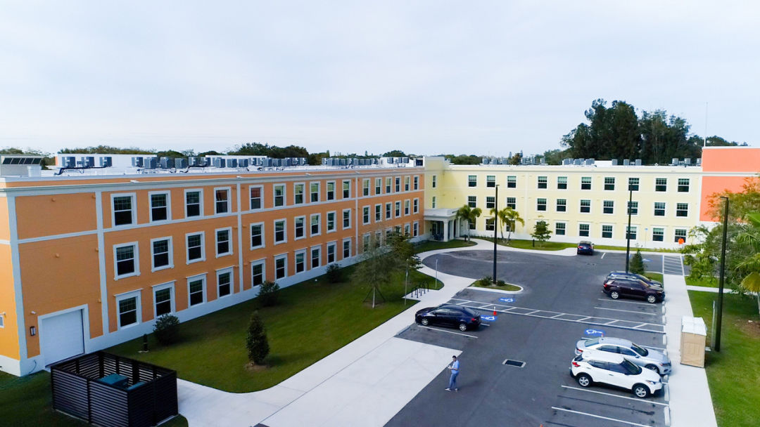 Aerial view of a new subsidized apartment building in Newtown, Sarasota.