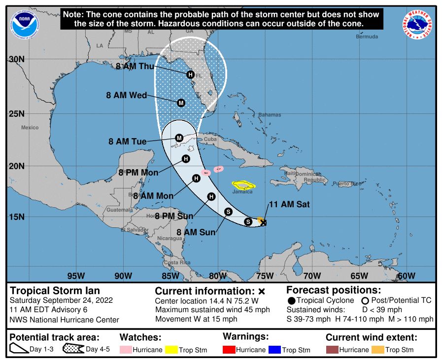 Ian's projected path as of September 24, 2022.