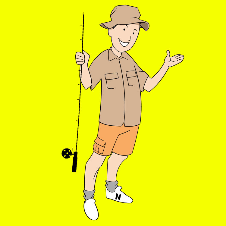 Illustration of a man tourist dressed as a fisherman.