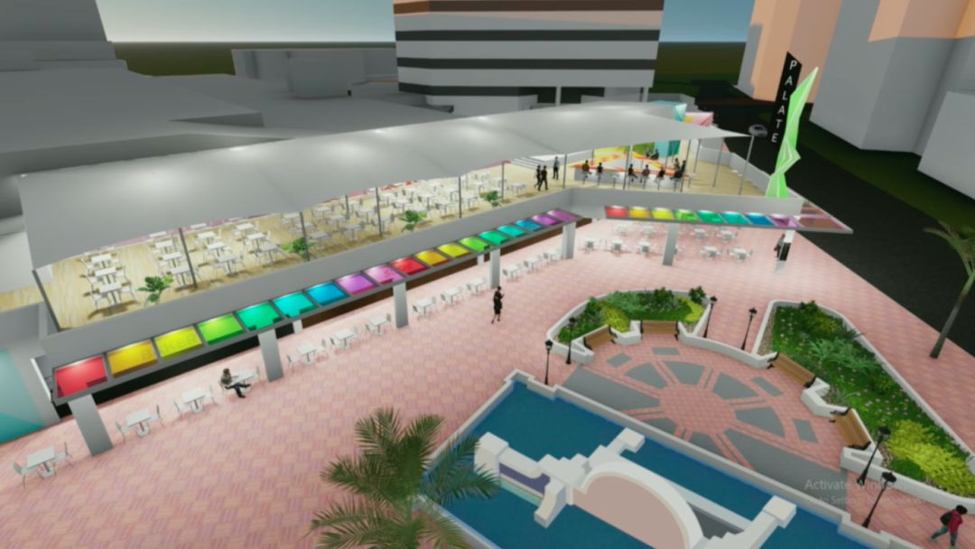 A rendering of a food court for downtown Sarasota