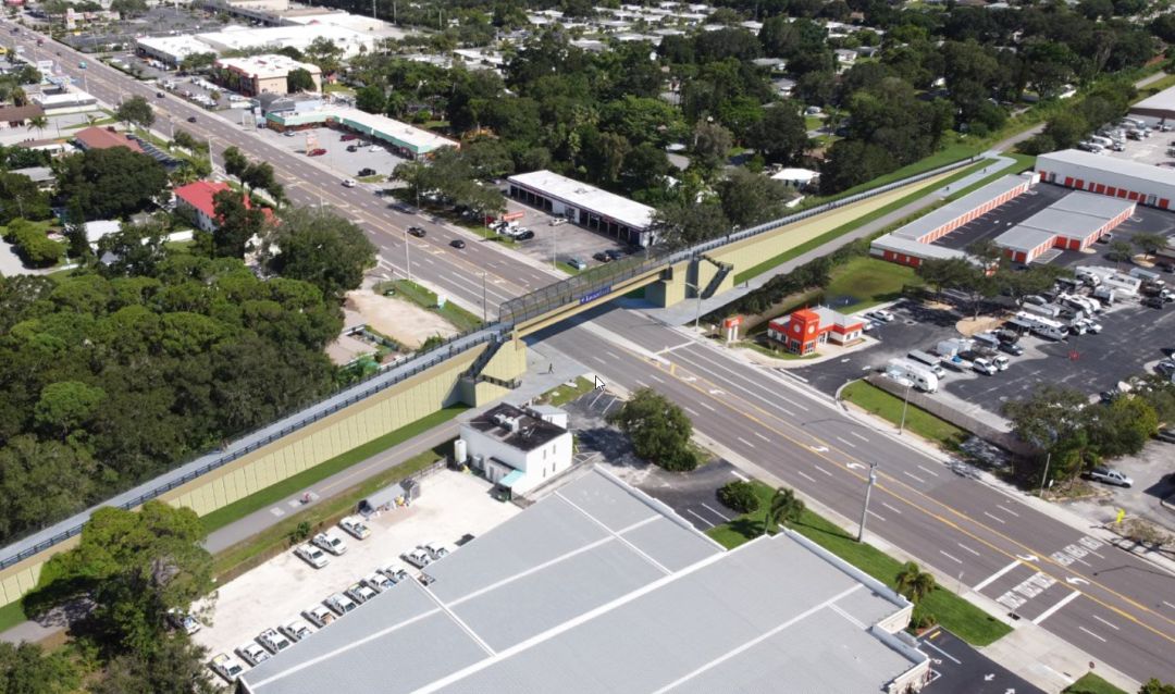 A rendering of the Legacy Trail pedestrian overpass at Bee Ridge Road in Sarasota is a good example of what's headed to Tuttle Avenue.