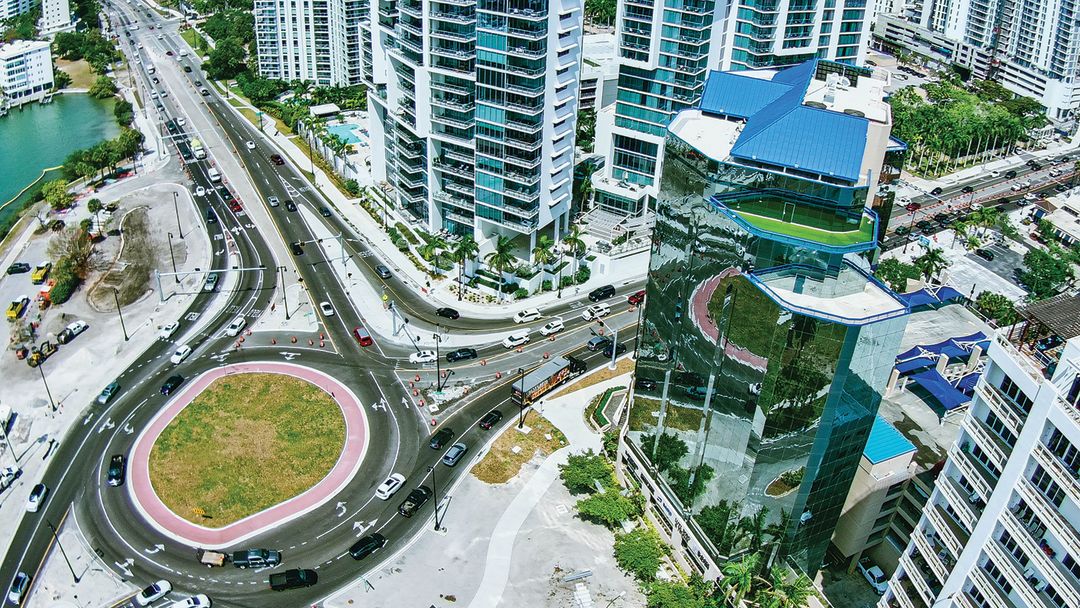 A view of the Gulfstream Avenue roundabout project in downtown Sarasota.