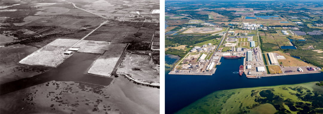 Port Manatee in 1970, left, and today.